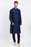 Samant Chauhan_Blue Vegan Leather Embroidery Reversible Mandarin Collar Bundi And Kurta Set_Online_at_Aza_Fashions