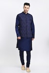 Buy_Samant Chauhan_Blue Vegan Leather Embroidery Reversible Mandarin Collar Bundi And Kurta Set_Online_at_Aza_Fashions