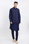 Buy_Samant Chauhan_Blue Vegan Leather Embroidery Reversible Mandarin Collar Bundi And Kurta Set _Online_at_Aza_Fashions