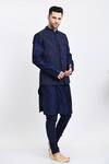 Shop_Samant Chauhan_Blue Vegan Leather Embroidery Reversible Mandarin Collar Bundi And Kurta Set _Online_at_Aza_Fashions