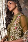 Kesar Studio_Green Silk Embroidery Cutdana Mandarin Collar Flower And Jacket Gown Set _Online_at_Aza_Fashions