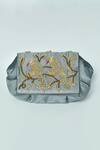 Shop_Nayaab By Aleezeh_Grey Embroidered Bird Pouch Bag_Online_at_Aza_Fashions