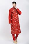 Samant Chauhan_Red Suede Embroidery Thread Kurta Set _Online_at_Aza_Fashions