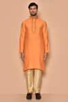 Buy_Aryavir Malhotra_Orange Cotton Embroidered Dori Kurta With Churidar Set _Online_at_Aza_Fashions