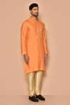 Aryavir Malhotra_Orange Cotton Embroidered Dori Kurta With Churidar Set _at_Aza_Fashions