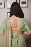 Priti Sahni_Green Georgette, Tulle, Silk Gota Patti, Floral Pattern Frill Lehenga Set _Online_at_Aza_Fashions
