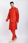 Buy_Samant Chauhan_Red Suede Embroidery Stitchline Geometric Bundi Set _Online_at_Aza_Fashions