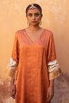 Shop_Avaasya Jaipur_Orange Silk Tassels V-neck V Kurta And Pant Set _Online_at_Aza_Fashions