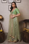 Buy_Priti Sahni_Green Georgette, Tulle, Silk Gota Patti, Floral Pattern Frill Lehenga Set _Online_at_Aza_Fashions
