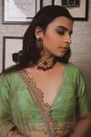 Priti Sahni_Green Georgette, Tulle, Silk Gota Patti, Floral Pattern Frill Lehenga Set _at_Aza_Fashions