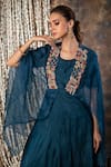 Kesar Studio_Blue Silk, Organza Pearls, Embroidery Square Placket Embellished Draped Gown_Online_at_Aza_Fashions