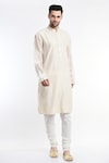 Samant Chauhan_Ivory Cotton Silk Embroidery Thread Mandarin Collar Kurta Set_Online_at_Aza_Fashions