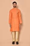 Buy_Aryavir Malhotra_Orange Cotton Embroidered Floral Placket Kurta With Churidar Set _Online_at_Aza_Fashions