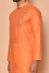 Shop_Aryavir Malhotra_Orange Cotton Embroidered Floral Placket Kurta With Churidar Set _Online_at_Aza_Fashions