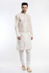 Samant Chauhan_Ivory Vegan Leather Printed Geometric Bundi And Kurta Set _Online_at_Aza_Fashions