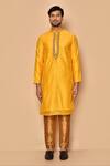 Buy Arihant Rai Sinha Yellow Silk Cut Work Dana Embroidered Kurta With Pajama Online at Aza Fashions Buy_Arihant Rai Sinha_Yellow Silk Cut Work Dana Embroidered Kurta With Pajama _Online_at_Aza_Fashions