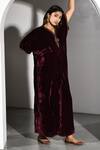 K-Anshika_Maroon Velvet Embroidery V-neck Zari Neckline Kaftan _Online_at_Aza_Fashions
