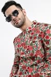 Samant Chauhan_Ivory Suede Embroidery Floral Sherwani Set_at_Aza_Fashions
