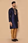 Arihant Rai Sinha_Blue Silk Embroidery Mandarin Collar Kurta Set _at_Aza_Fashions