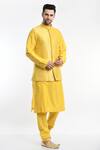 Buy_Samant Chauhan_Yellow Vegan Leather Diagonal Line Pattern Bundi And Kurta Set _Online_at_Aza_Fashions