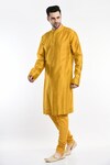 Buy_Samant Chauhan_Yellow Cotton Silk Embroidery Thread Full Sleeve Kurta Set_Online_at_Aza_Fashions