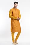 Buy_Samant Chauhan_Yellow Suede Embroidery Stripe Kurta Set_Online_at_Aza_Fashions