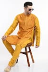 Shop_Samant Chauhan_Yellow Suede Embroidery Stripe Kurta Set_Online_at_Aza_Fashions
