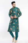 Samant Chauhan_Green Cotton Silk Printed Florette Bundi And Kurta Set_Online_at_Aza_Fashions