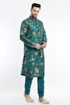 Shop_Samant Chauhan_Green Cotton Silk Printed Florette Bundi And Kurta Set_Online_at_Aza_Fashions
