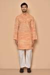 Aryavir Malhotra_Orange Handloom Cotton Woven Stipes Straight Kurta_Online_at_Aza_Fashions