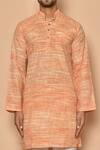 Buy_Aryavir Malhotra_Orange Handloom Cotton Woven Stipes Straight Kurta_Online_at_Aza_Fashions