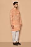 Shop_Aryavir Malhotra_Orange Handloom Cotton Woven Stipes Straight Kurta_Online_at_Aza_Fashions