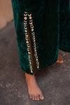 Shop_Avaasya Jaipur_Green Silk, Velvet Zari, Diamonds, Embroidery V-neck Kaftan _Online_at_Aza_Fashions