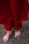 Avaasya Jaipur_Red Cotton, Silk Tassels V-neck Gathered Kurta And Pant Set _at_Aza_Fashions