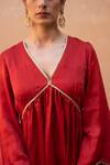Buy_Avaasya Jaipur_Red Cotton, Silk Tassels V-neck Gathered Kurta And Pant Set 