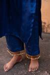 Avaasya Jaipur_Blue Cotton, Silk Lace, Tassels V-neck Neckline Embellished Kurta And Pant Set _at_Aza_Fashions