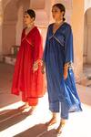 Shop_Avaasya Jaipur_Red Cotton, Silk Tassels V-neck Gathered Kurta And Pant Set 