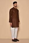 Aryavir Malhotra_Brown South Cotton Plain Kurta And Pajama Set_at_Aza_Fashions