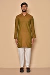 Aryavir Malhotra_Brown South Cotton Woven Plain Solid Short Kurta_Online_at_Aza_Fashions