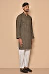 Aryavir Malhotra_Brown South Cotton Woven Stipes Pinstriped Dori Kurta Set_at_Aza_Fashions