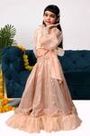 Kids Lane_Peach Organza Embroidered Sequin Balloon Sleeved Top And Lehenga Set _Online_at_Aza_Fashions
