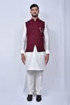 Arihant Rai Sinha_Maroon Rayon Woven Plain Asymmetrical Bundi _Online_at_Aza_Fashions