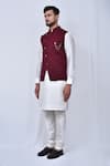 Shop_Arihant Rai Sinha_Maroon Rayon Woven Plain Asymmetrical Bundi _Online_at_Aza_Fashions