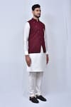 Arihant Rai Sinha_Maroon Rayon Woven Plain Asymmetrical Bundi _at_Aza_Fashions