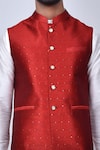 Arihant Rai Sinha_Red Art Silk Plain Crystal Buttonned Nehru Jacket _Online_at_Aza_Fashions