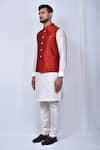 Shop_Arihant Rai Sinha_Red Art Silk Plain Crystal Buttonned Nehru Jacket _Online_at_Aza_Fashions