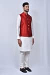 Arihant Rai Sinha_Red Art Silk Plain Crystal Buttonned Nehru Jacket _at_Aza_Fashions