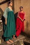 Avaasya Jaipur_Red Cotton, Silk Gota Patti V-neck V Anarkali And Pant Set _at_Aza_Fashions