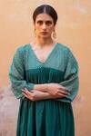 Buy_Avaasya Jaipur_Green Cotton, Silk Gota Patti V-neck Front Gathered Anarkali And Pant Set 