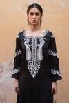 Shop_Avaasya Jaipur_Black Cotton Silk Embroidery Paisley Bodice Kurta And Flared Pant Set  _Online_at_Aza_Fashions